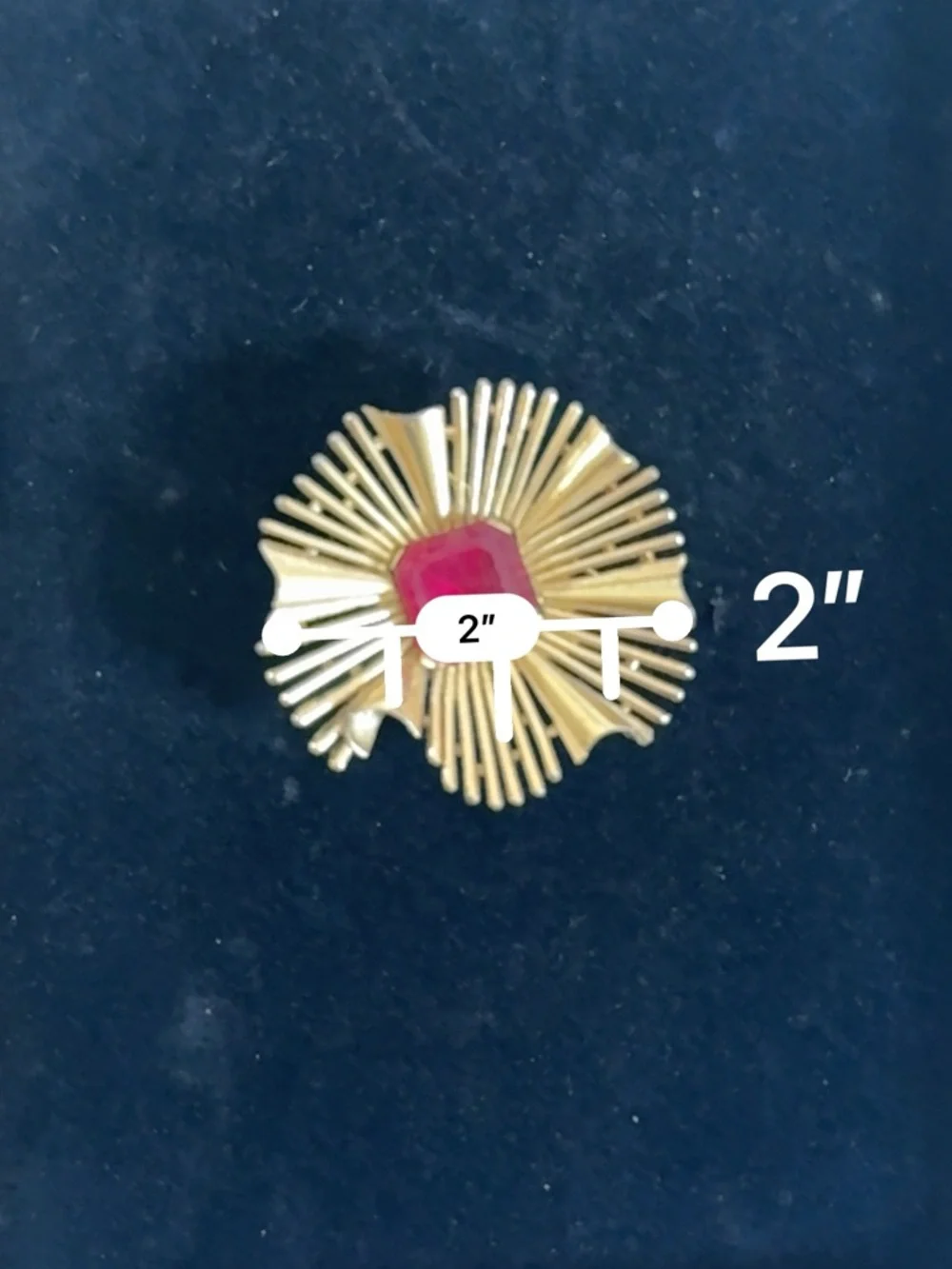 Vintage Crown Trifari Ruby Red Emerald Cut Starburst Sputnik Brooch Mid Century